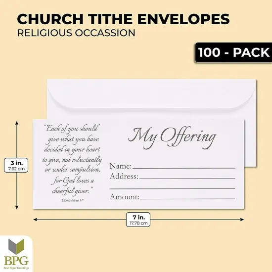 100 Pack Church Offering Envelopes for Tithe Donation (White, 7x3 inch) {6}