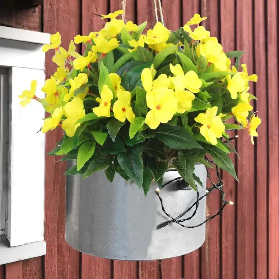 4 Pcs Summer Potted Plants, Artificial Flowers Outdoor Impatiens UV Resistant Silk Impatiens Flowers Yellow Faux Flowers Impatiens Bushes Artificial Impatiens for Pot Patio Lawn Garden Hanging Basket Porch Decor {1}