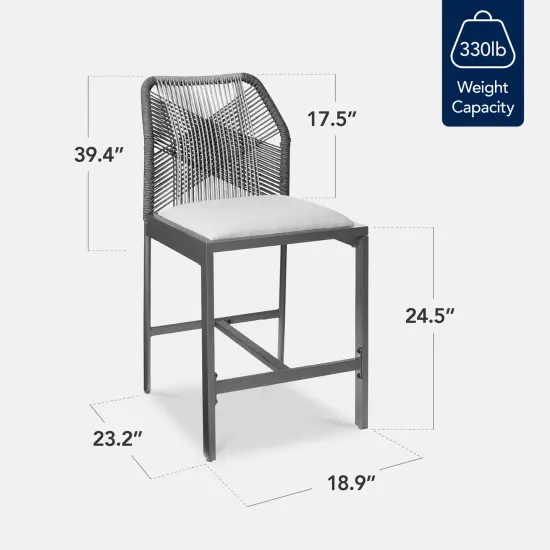 Best Choice Products Set of 2 Indoor Outdoor Counter Height Barstools w/ All-Weather Rope & Aluminum Charcoal/Graphite {2}