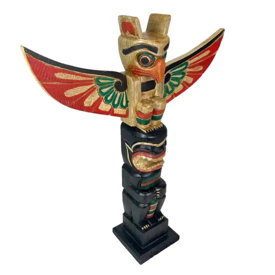 Northwest Coast Style Wooden Totem Pole Sculpture {2}