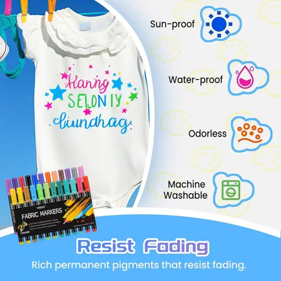 24 Colors Fabric Markers Permanent {3}