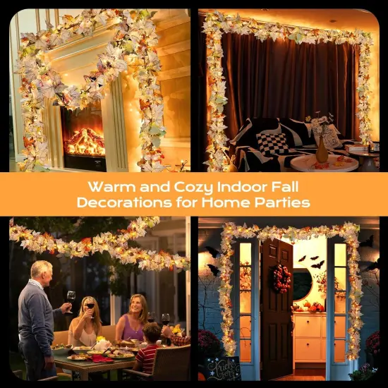 9FT Plug in Fall Garland with Lights - Warm Light {4}