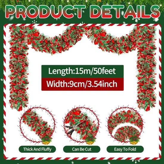 50 Ft Christmas Tinsel Garland Thick Tinsel Garland Xmas Tree Decorations {2}