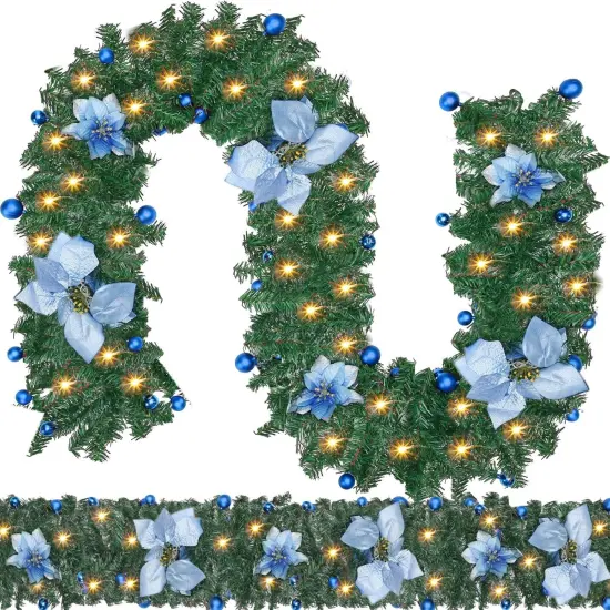 2 Pcs Pre Lit 9 ft Christmas Garland {1}