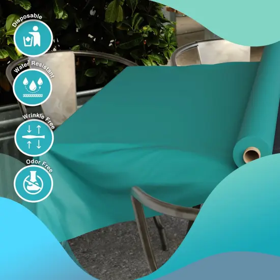 Exquisite Plastic Table Cover Roll &ndash; 40" x 300' Disposable Tablecloth Roll &ndash; Premium Thick 0.5 MIL Plastic Banquet Roll &ndash; Party Table Cover Roll for Events & Catering Teal {5}