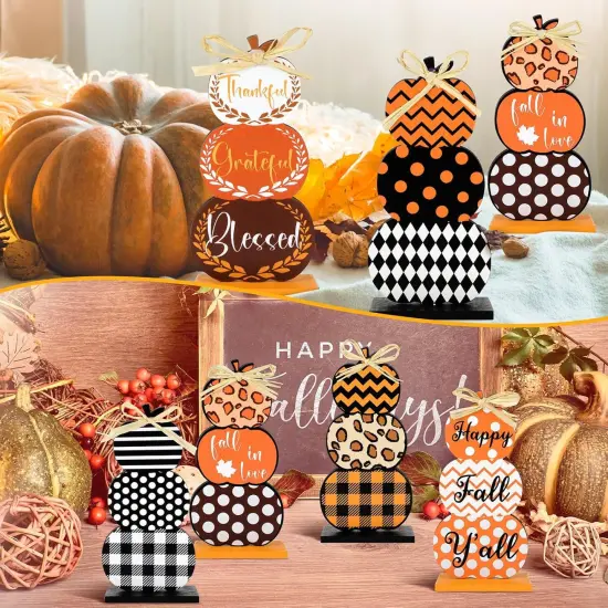 6 Pcs Fall Table Decor Sign Stacked Pumpkins {5}