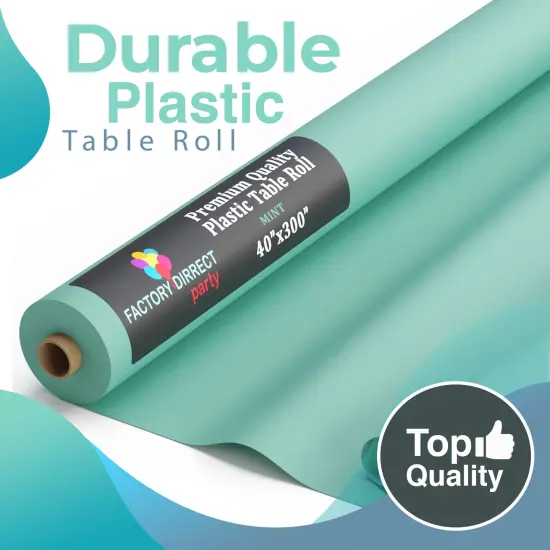 Exquisite Plastic Table Cover Roll &ndash; 40" x 300' Disposable Tablecloth Roll &ndash; Premium Thick 0.5 MIL Plastic Banquet Roll &ndash; Party Table Cover Roll for Events & Catering Mint {4}