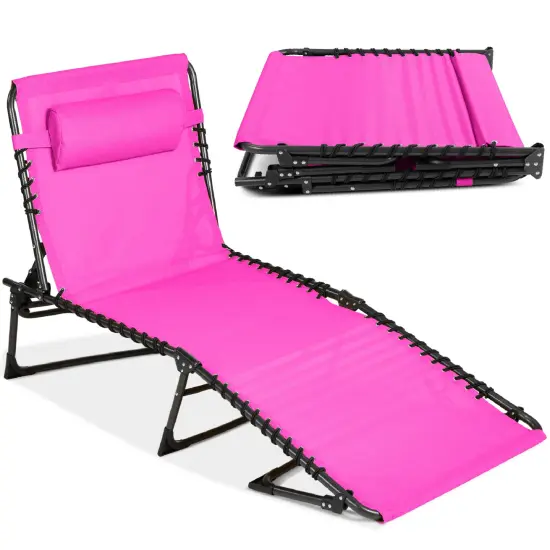 Best Choice Products Patio Chaise Lounge Chair, Outdoor Portable Adjustable Pool Recliner w/ Pillow Hot Pink {1}