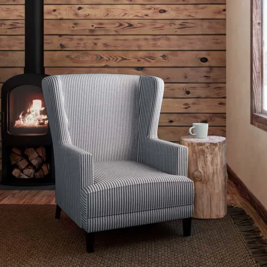 Ticking Navy - Blue Small Scale,Stripe Upholstery Fabric 54 Inches" {2}