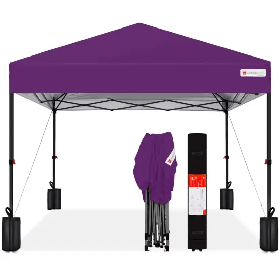 Best Choice Products 8x8ft Easy Setup Pop Up Canopy w/ 1-Button Setup, Wheeled Case, 4 Weight Bags Amethyst Purple {1}