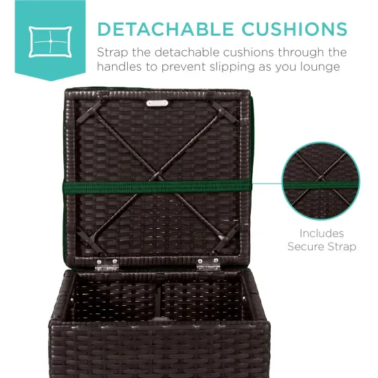 Best Choice Products Set of 2 Wicker Ottomans, Multipurpose Furniture w/ Removable Cushions, Steel Frame Midnight Green/Brown {4}