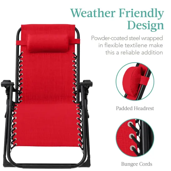 Best Choice Products Oversized Zero Gravity Chair, Folding Recliner w/ Removable Cushion, Side Tray Crimson Red {3}