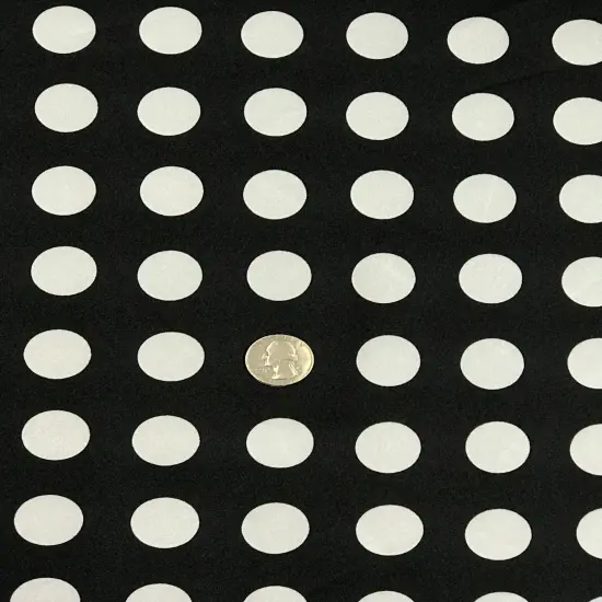 1 Yard White Polka Dot Satin Fabric Black Background Lightweight Shiny Polyester Quarter Size Dots 59/60 Inches Width {1}