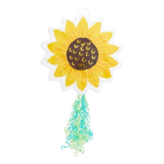 Pull String Sunflower Pinata for Sunshine Baby Shower, Floral Birthday Party Decorations (Small, 13x13x3 In) Yellow {4}