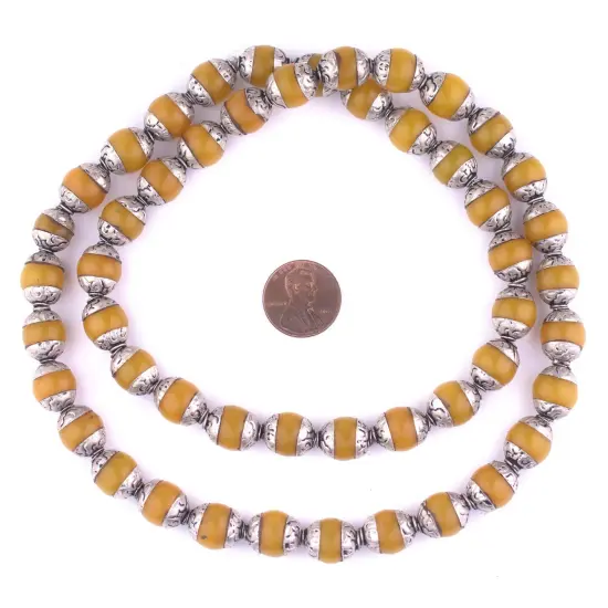 The Bead Chest Capped Amber with Silver Gemstone Beads, Full Strand of Round Nepalese Stone Beads, Great for DIY Jewelry Necklace & Bracelet Making {2}