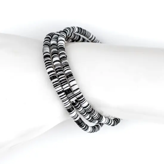 The Bead Chest Boho Stretch Bracelet, Black & White - Stackable African Vinyl Heishi, Unisex for Men & Women {4}