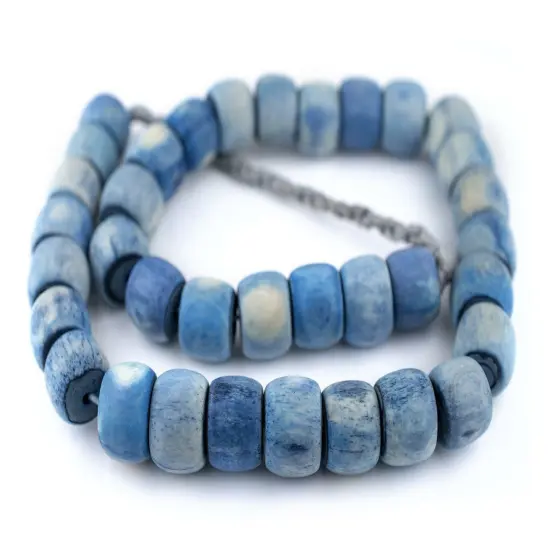 The Bead Chest Blue Cylindrical Bone Beads 18mm Nepal Cylinder 26 Inch Strand {3}