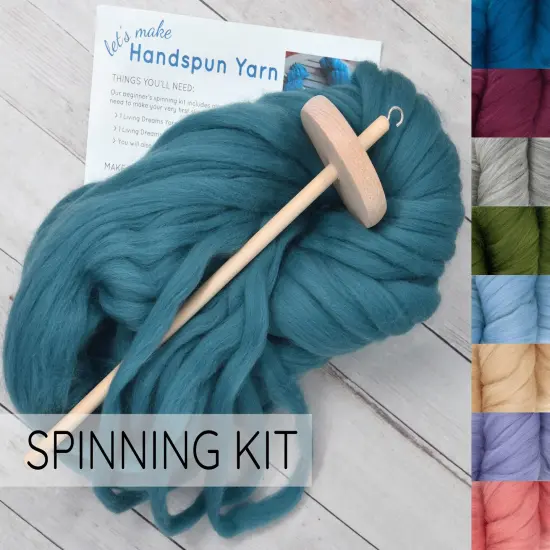 LEARN TO SPIN YARN - Beginner's Spinning Kit with Drop Spindle and Merino Pencil Roving. Choose your color. Petrol {4}