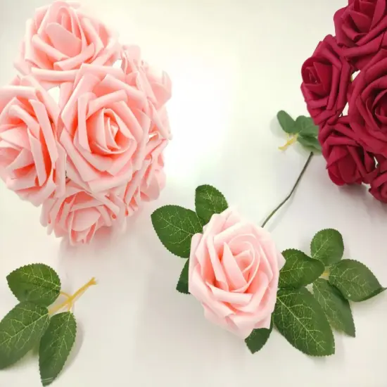 25pcs Artificial Flowers Real Looking Foam Roses Decoration DIY Baby pink {3}