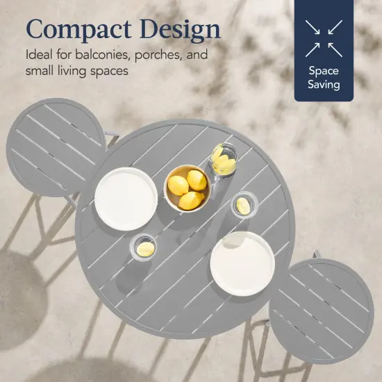 Best Choice Products 3-Piece Steel Patio Bar Height Round Bistro Set w/ Backless Stools, Slatted Design Gray {6}