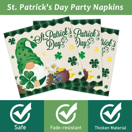 96 Pcs St. Patrick&rsquo;s Day Plates and Napkins Green Shamrock Gnome Lucky Tableware Set Irish Festival Party Supplies Table Decorations for 24 Guests {4}