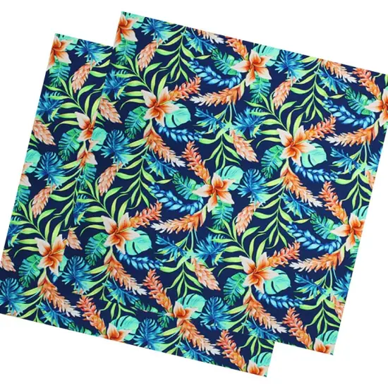 Tropical Leaves on Navy Printed Spandex {5}