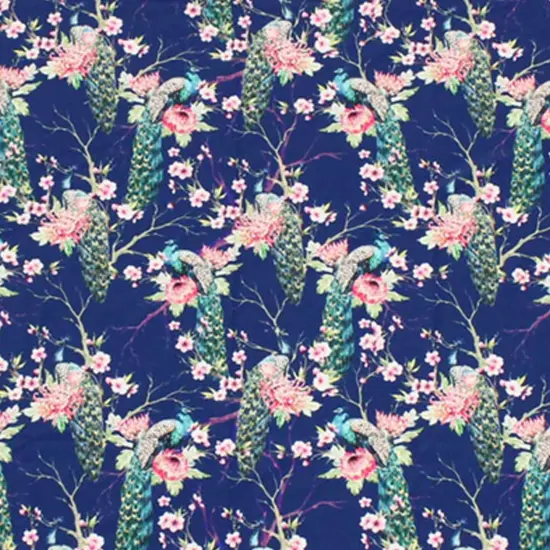 Peacocks on Branches Printed Spandex Fabric {4}