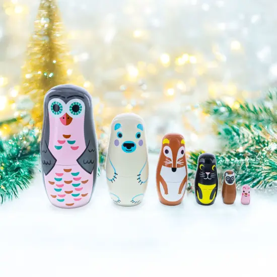 Set of 6 Animals Wooden Nesting Dolls {3}