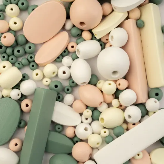 John Bead Craft Wood Beads with Elastic Nylon Cord, 90g White/Cream/Peach/GN {4}