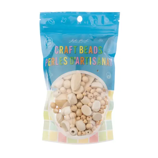 John Bead Craft Wood Beads with Elastic Nylon Cord, 90g Natural {5}