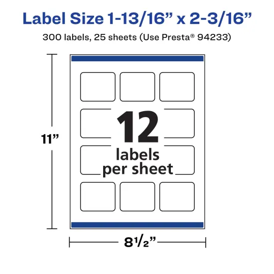 Avery White Rectangle Labels, 1-13/16" x 2-3/16" {5}