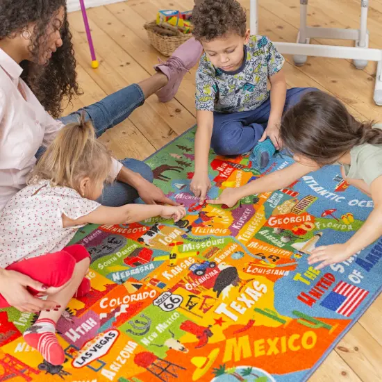 KC Cubs: Educational Rug: USA Map - 3x5' Playmat - Interactive Geography Play, United States Activity Area Carpet, Bedroom-Classroom, Baby-Toddler-Kid {4}