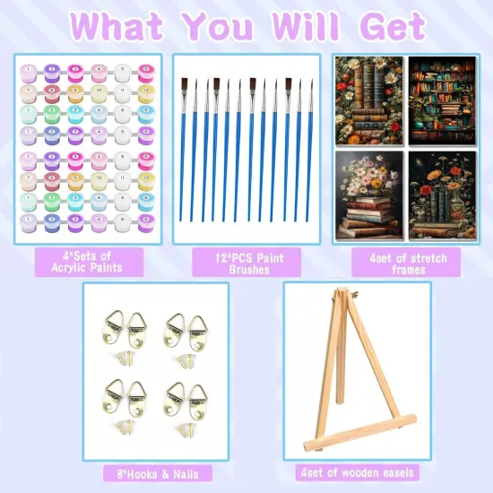 4 Pack Book Paint by Numbers Kit for Adults with Frame,12x16inch {5}