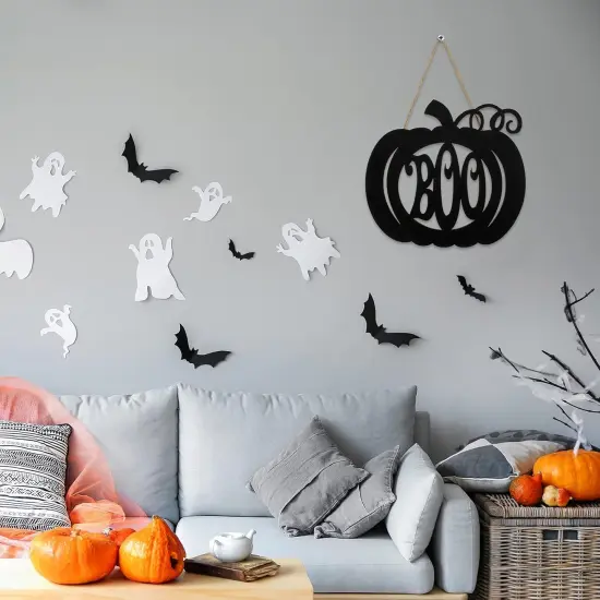 Halloween Door Hanger Black Boo Door Sign Decor - Pumpkin Style {2}