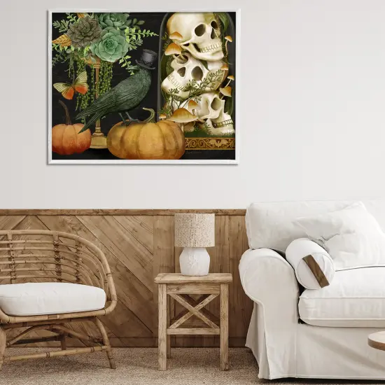 Crow & Skulls Academia Framed Giclee Art Gray {8}