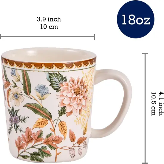 Blooming Moment Ceramic Mugs, Set of 4, for Coffee {4}