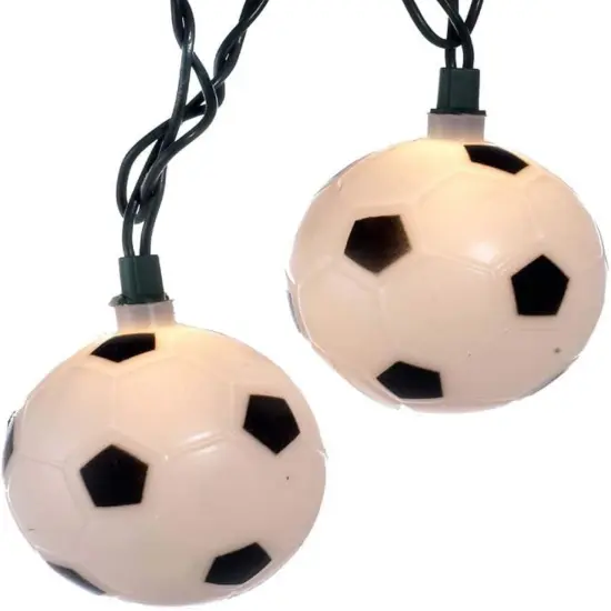 Kurt Adler Soccer Ball Patio Lights - White - 9' Green Wire - 10ct {1}