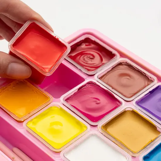 Gouache Paints Set, 18 Colors, 30g, jelly gouache paint set, Non Toxic Paint for Canvas and Paper, Art Supplies for Professionals, and More (Pink Case) {5}