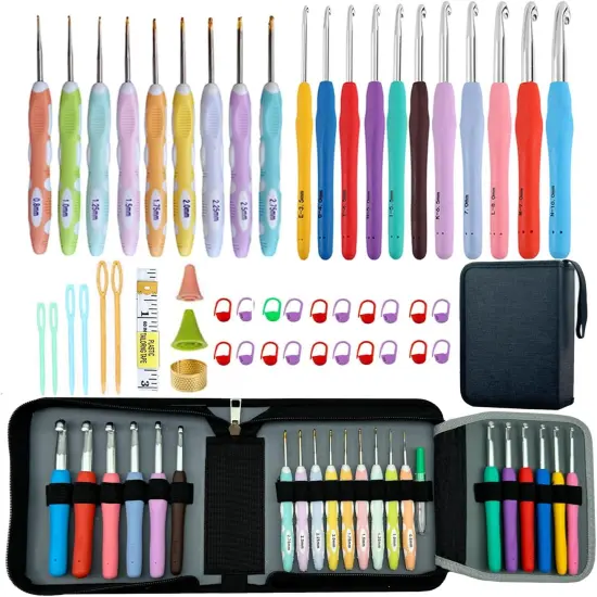 21 Sizes Crochet Hooks Set,Ergonomic Crochet Hook with Case for Arthritic Hands,Complete Crochet Set {1}