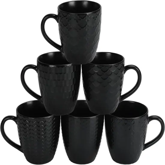 16 OZ Coffee Mugs Set of 6, Black Ceramic Coffee Mug {1}
