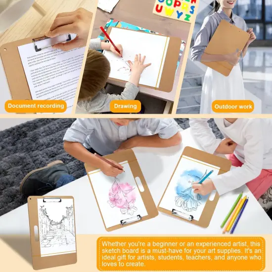 11.8x17.7 Drawing Board, Sketch Board with Sturdy Clip and Rubber Bands, Portable Art Clipboard for Classroom, Drafting and Studio Drawing {4}