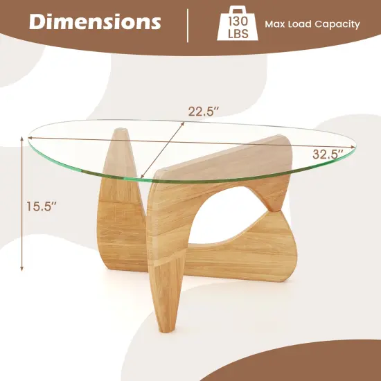 Natural Glass Coffee Table with Adjustable Wood Base, Modern Triangle {4}