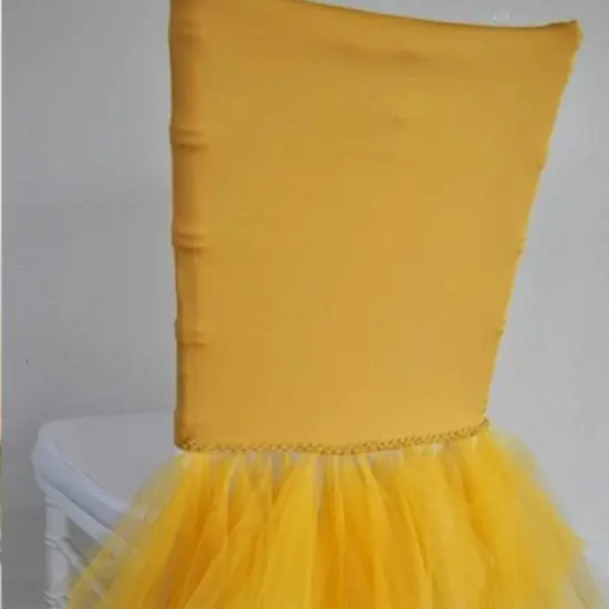 1 Piece Gold Stretch Spandex Chiavari Chair Cover with Elegant Ballerina Skirt {3}