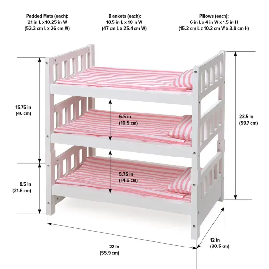 Badger Basket 1-2-3 Convertible Doll Bunk Bed with Bedding and Free Personalization Kit - Pink/Stripe {4}
