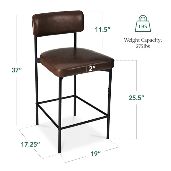 Best Choice Products Set of 2 Faux Leather Counter Stools for Kitchen Island and Dining w/ Metal Frame Mocha Brown {2}