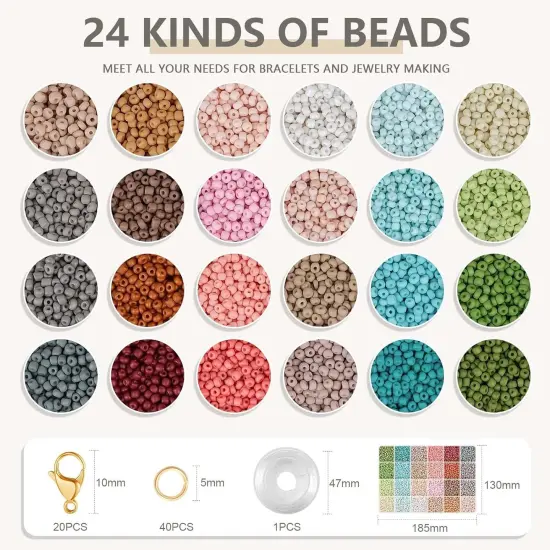 3mm Glass Seed Beads for Bracelets Making, Friendship Bracelet Making Kit, 24 Colors Bead Bracelet Kit {2}