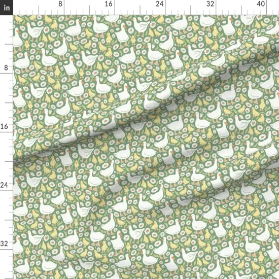 Various Fabrics by the Yard or Fat Quarter Cottage Duck Cottage Floral Whimsical Duckling Fun Cute Happy Cheerful Bright Pastel Dark Sage Green Blush Pink White Boho Baby Custom Printed Fabric by Spoonflower 18008281 {1}