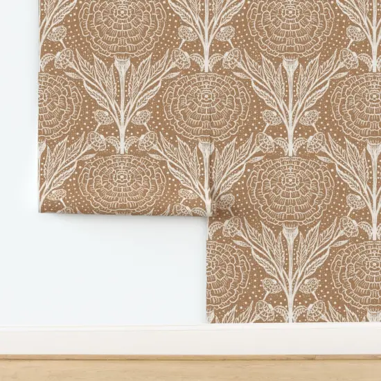 Peel & Stick Wallpaper 2FT Wide Farmhouse Floral Boho Baby Marigold Bohemian Sketched Flowers Neutral Terra Cotta Cinnamon Brown Xl Scale Custom Removable Wallpaper by Spoonflower {2}