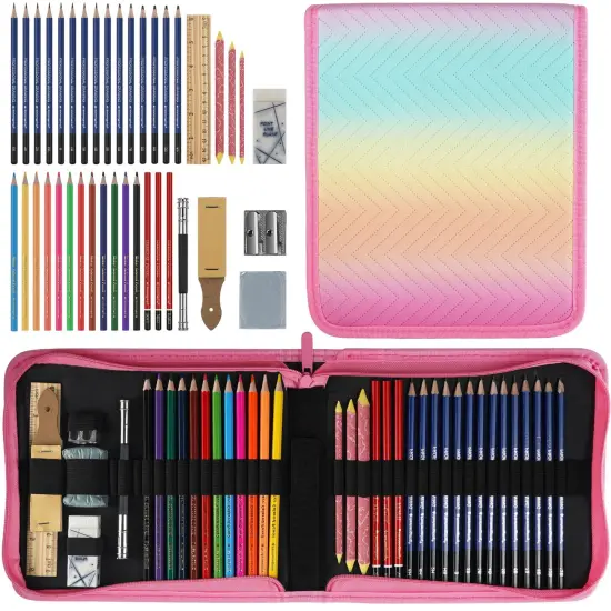 Sketch Drawing Kit Graphite Pencils, Charcoal Pencils, Watercolor Pencils, Colored 40pcs Professional Sketching Pencils, Coloring Pencil Set for Artists Adults Beginners Pro Art Supplies {1}