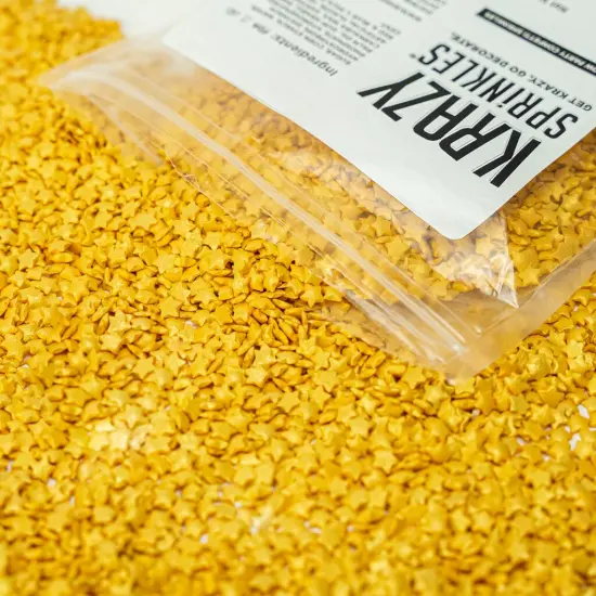 Krazy Sprinkles - Gold Pearl Stars (1/2 Cup, 1x Jar) for Cakes, Ice Cream & Cookies {4}